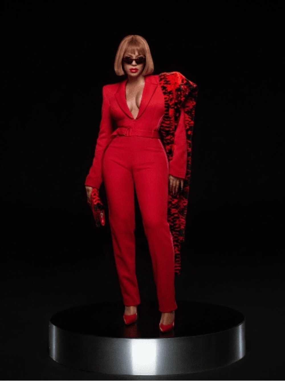 IVY PARK Red Tailored Pantsuit with Belted Waist